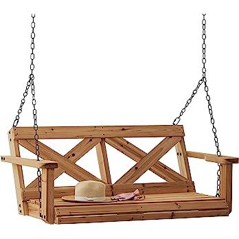 Amazon.com: Backyard Discovery All Cedar Farmhouse Outdoor Porch Swing with Chain, Durable Acacia Wood, Water Resistant, Porch, Patio, Two Person Seating, 600 Lb Weight Capacity : Everything Else
