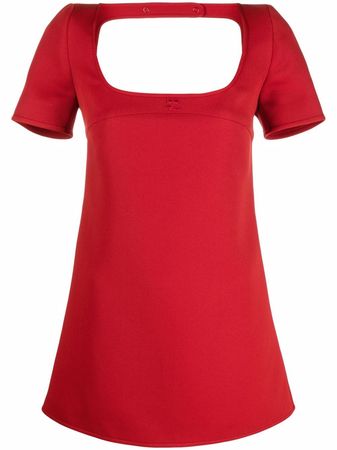 Shop Courrèges logo-embroidered flared mini dress with Express Delivery - FARFETCH