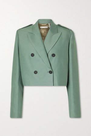 Gray green Cropped wool and silk-blend blazer | Helmut Lang | NET-A-PORTER