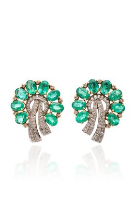 18K Gold, Emerald and Diamond Earrings by Sanjay Kasliwal | Moda Operandi