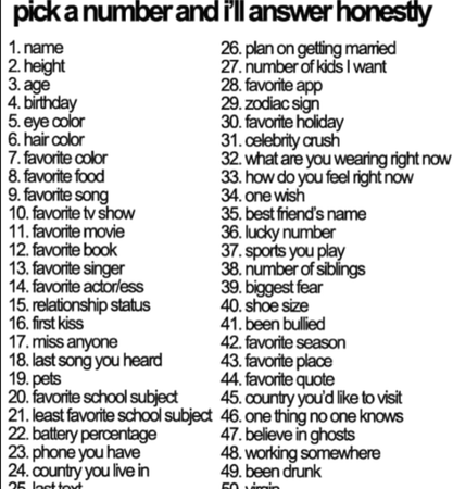 pick a number and I’ll answer honestly