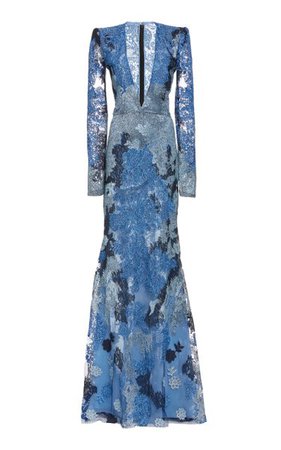 Metallic Lace Gown By Naeem Khan | Moda Operandi