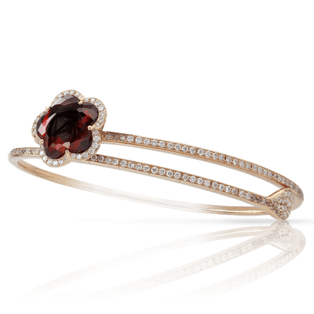 18k Rose Gold Je T'aime Bracelet with Red Garnet, White and Champagne diamonds, Pasquale Bruni