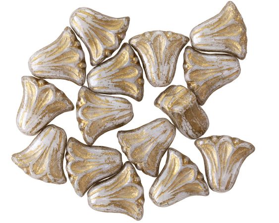 Czech Glass Opaque Grey Silk w/ Gold Wash Tulip 9x10mm - Lima Beads