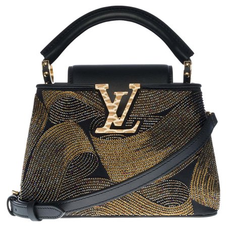 Louis Vuitton Capucines Mini handbag with strap in black and gold beads, GHW at 1stDibs