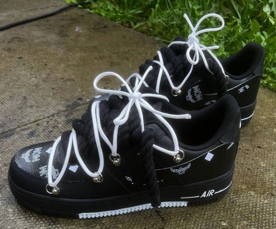 Custom Air Force white and black rope lace shoes