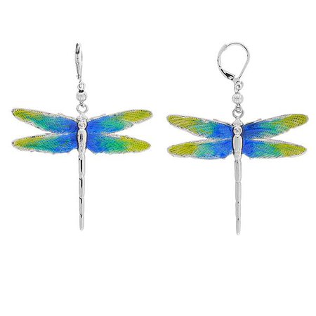 2028 Silver Tone Enamel Dragonfly Earrings