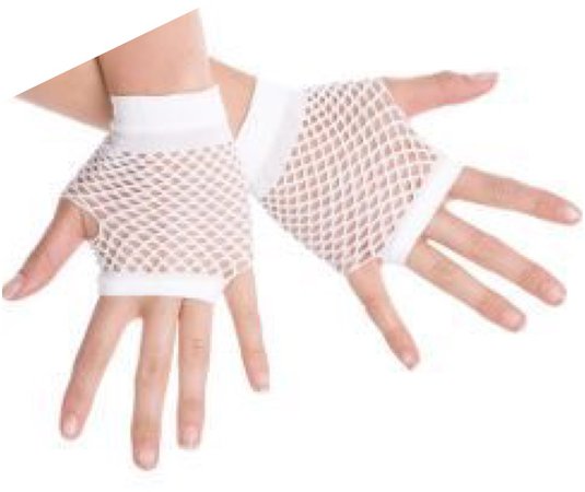 white fishnet gloves