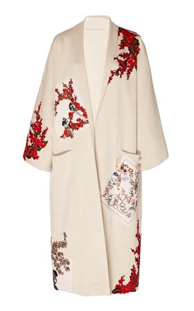 Oscar de la Renta Embroidered Silk Kimono Coat