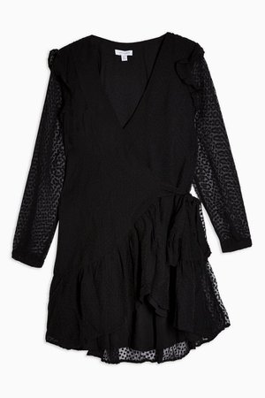 Plain Black Dobby Ruffle Mini Dress | Topshop