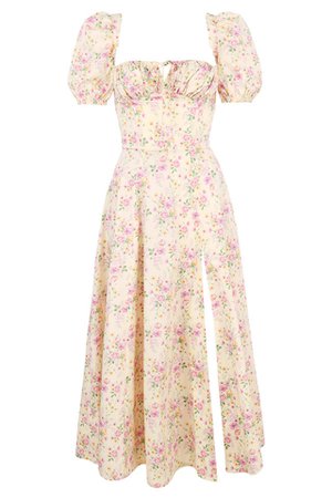 Clothing : Maxi Dresses : 'Tallulah' Lemon Floral Puff Sleeve Midi Sundress