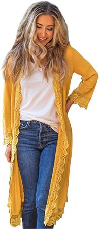 3/4 Sleeve Lace Trim Cardigan (Mustard, 3X) at Amazon Women’s Clothing store