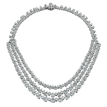 David Rosenberg 80 Carats Platinum Pear Shape 3-Row Diamond Drop Necklace For Sale at 1stDibs | platinum with diamond necklace, 3 row diamond necklace, 3 diamond drop necklace
