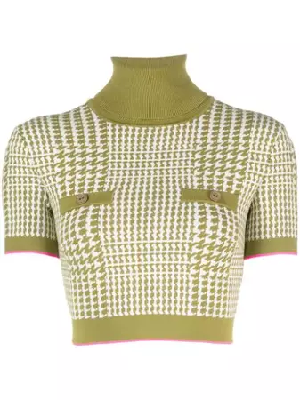 Elisabetta Franchi houndstooth-pattern Knitted Crop Top - Farfetch