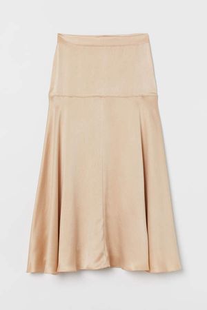 Wide-cut Silk Skirt - Beige