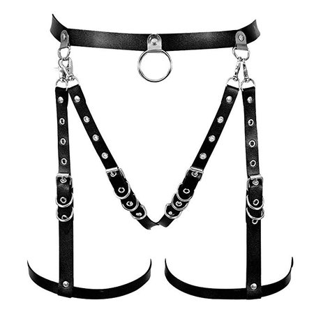 Women Black PU Leather Harness Belt Adjustable Punk Waist Garter Belt at Amazon Women’s Clothing store: