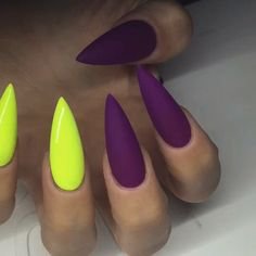 neon green nails purple - Google Search