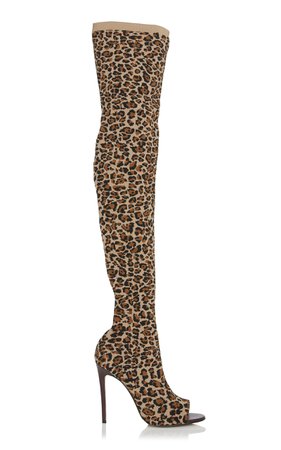 Victoria Beckham Jasmine Leopard-Print Stretch-Knit Thigh Boots Size: