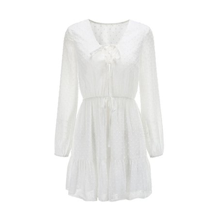 LZEQuella Long Sleeve Chiffon Mini Dress Party Ruffles Lace up Dresses Sexy V neck Summer White Dresses Vestidos NZ1445|Dresses| - AliExpress