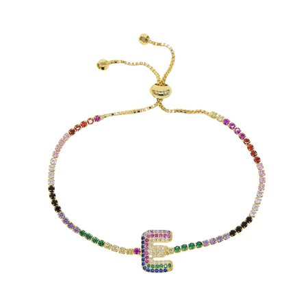 Classic 26 Initial Charm Bracelet With Rainbow Cz Stone Paved Adjust Colorful Cz Tennis Bracelet Bangle With Letter Name Cz|Bangles| - AliExpress