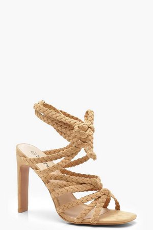 Plait & Knot Front Wrap Heel Sandals | Boohoo Brown