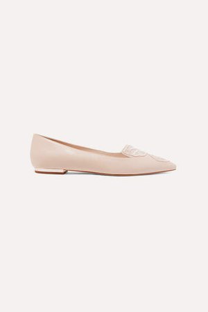 Crystal-embellished Embroidered Leather Point-toe Flats - Neutral
