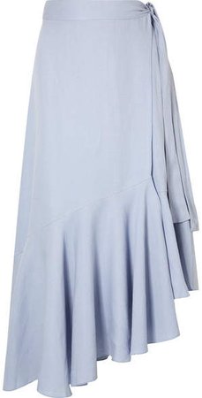 Rosita Tencel And Linen-blend Wrap Skirt - Light blue