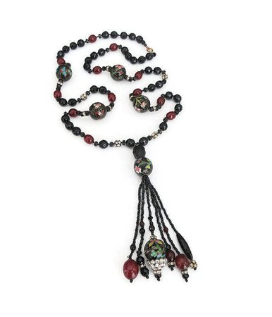Long Cloisonne Tassel Necklace Glass Beads Rhinestone | Etsy