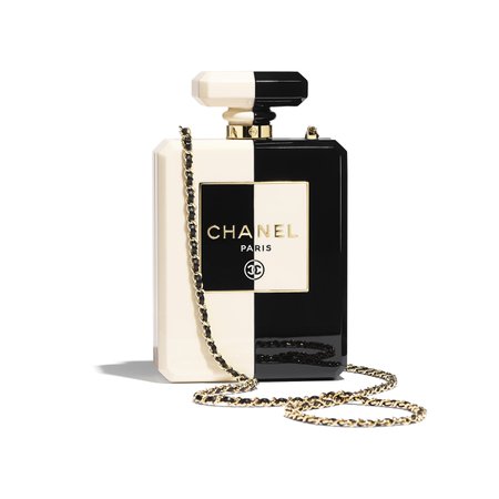 Chanel, evening Clutch Resin & Gold-Tone Metal White & Black
