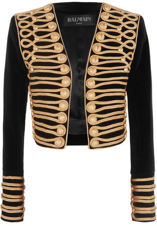 Balmain Cropped Embellished Velvet Jacket Black