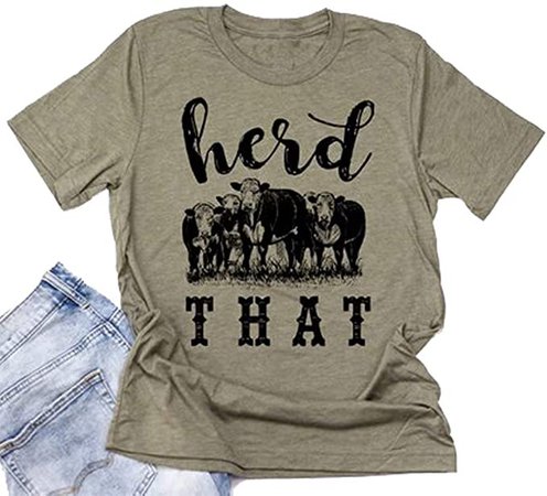 Herd That Cow T Shirt Women Funny Graphic Tees Animal Lovers Short Sleeve Cow Shirts Casual Short Sleeve Tops Size XL (Green) at Amazon Women’s Clothing store