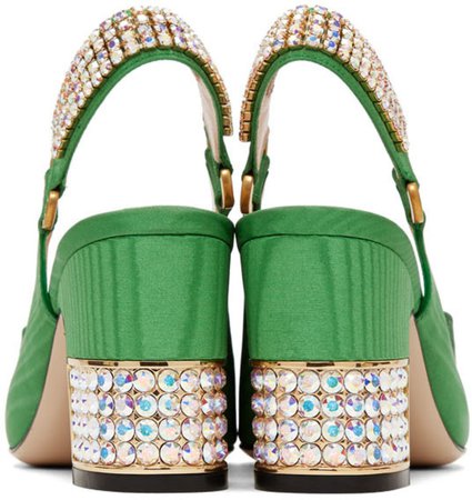 Gucci: Green Moire Madelyn Slingback Heels | SSENSE