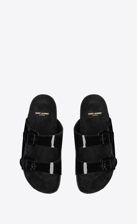 Jimmy flat sandals in patent leather | Saint Laurent | YSL.com
