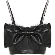 crop leather top with bow