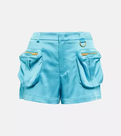 Low Rise Satin Shorts in Blue - Blumarine | Mytheresa