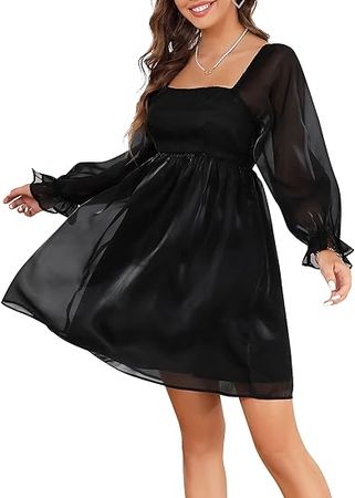 Amazon.com: KOJOOIN Womens Puff Sleeve Square Neck Puffy Dress Babydoll Mesh Mini Dress : Clothing, Shoes & Jewelry