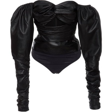 black leather bodysuit top
