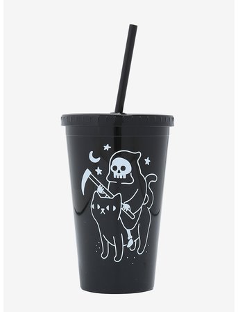 Reaper Skeleton Cat Black Acrylic Travel Cup