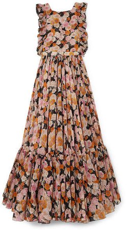 Ruffled Floral-print Silk Gown - Pink