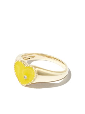 Yvonne Léon 9kt Yellow Gold Enamel Diamond Heart Signet Ring - Farfetch