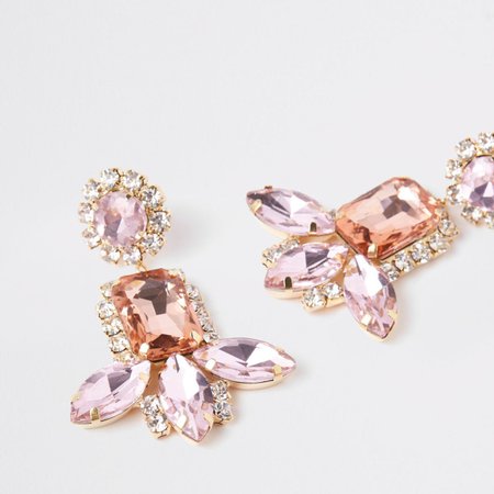 Pink gold tone jewel tiered drop earrings - Earrings - Jewelry - women