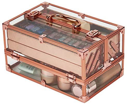 Amazon.com : Frenessa Acrylic Beauty Makeup Box Cosmetic Train Case Portable 4 Tier Trays Jewelry Storage Organizer Makeup Display Case Rose Gold for Women and Girls : Beauty
