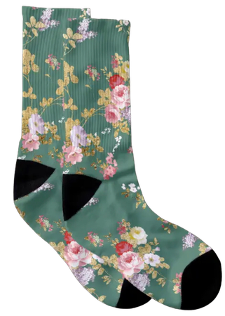 Country chic forest green pink gold elegant floral socks