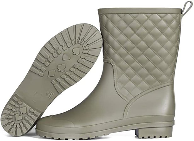Amazon.com: PENNYSUE Women's Mid Calf Rain Boots Outdoor Work Rubber Booties Short Waterproof Garden Shoes Olive Green: Shoes