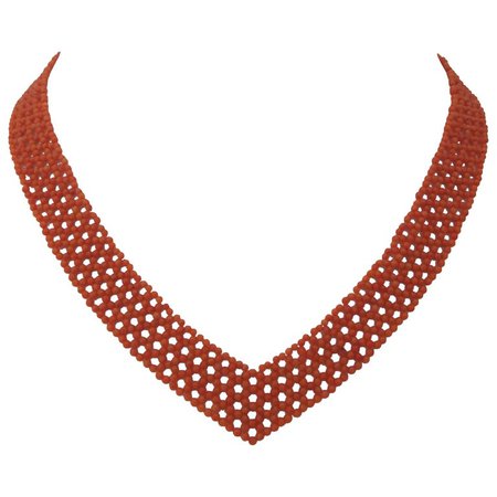 Marina J Woven "V" Shape Coral Necklace