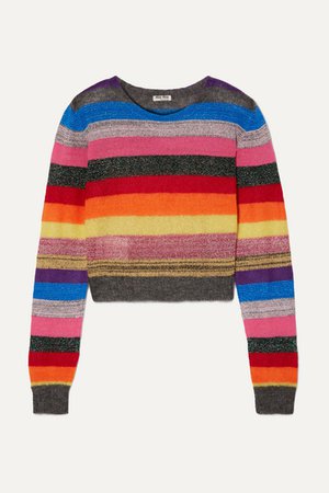 Miu Miu | Cropped metallic striped knitted sweater | NET-A-PORTER.COM