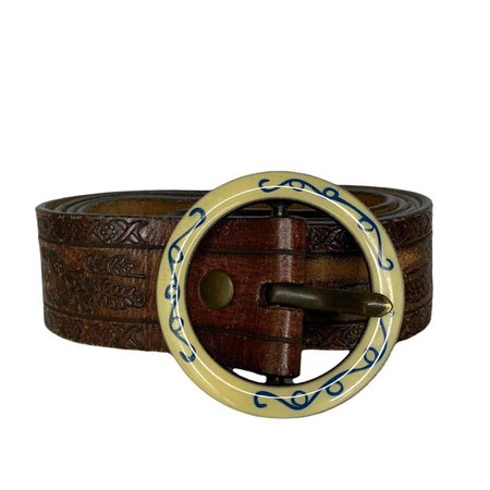 Y2k leather boho belt with circle enable buckle.... - Depop
