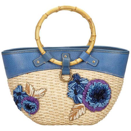 Miu Miu Blue x Multi Straw Handbag For Sale at 1stdibs