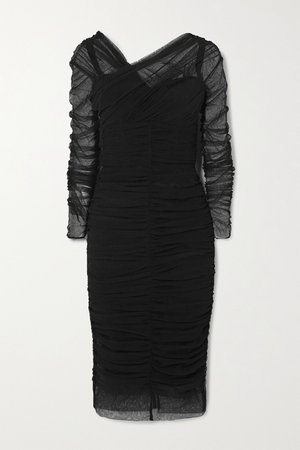 Black Ruched tulle midi dress | Dolce & Gabbana | NET-A-PORTER