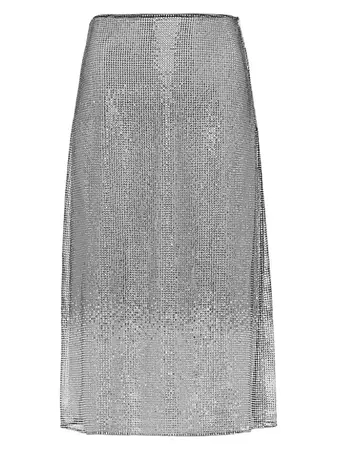 Shop Prada Embroidered Rhinestone Mesh Midi-Skirt | Saks Fifth Avenue
